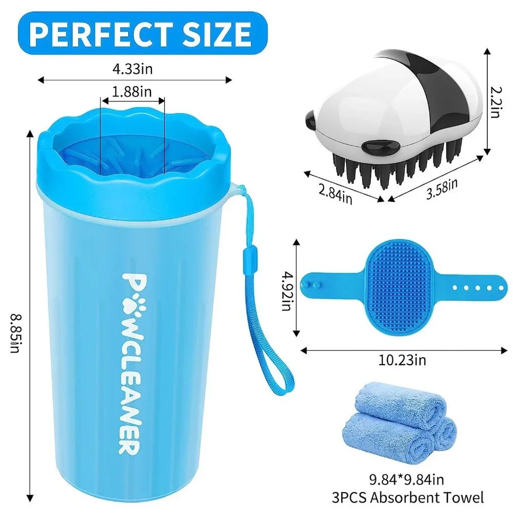 LARGE Dog Paw Cleaner  2PCSDog Bath Brush  3 Absorbent Towels, Paw Cleaner